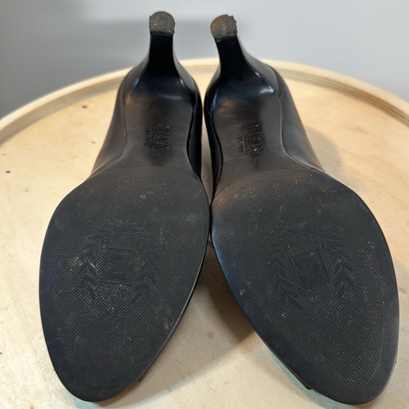 Chaps Black Leather Peep toe Heels Size 8 - Picture 9 of 9